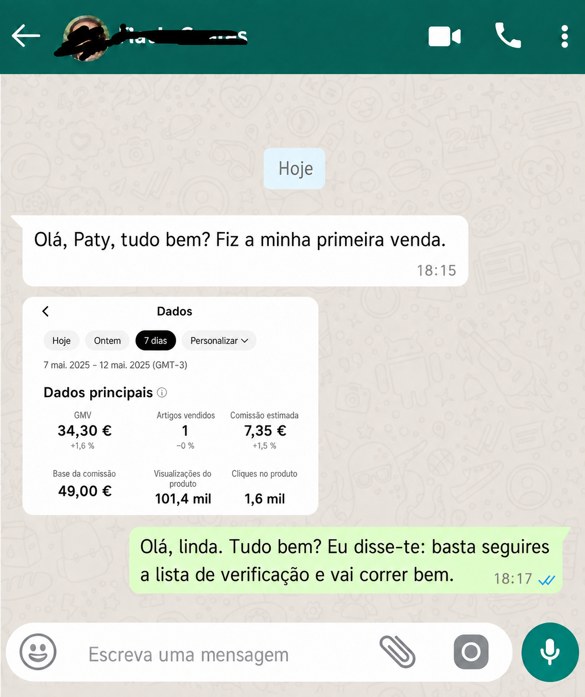 Depoimento sobre a primeira venda no TikTok Shop